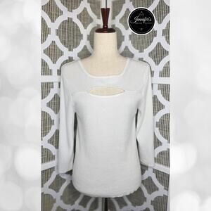 525 America White Cut Out Ribbed 3/4 Sleeve Top Size Large